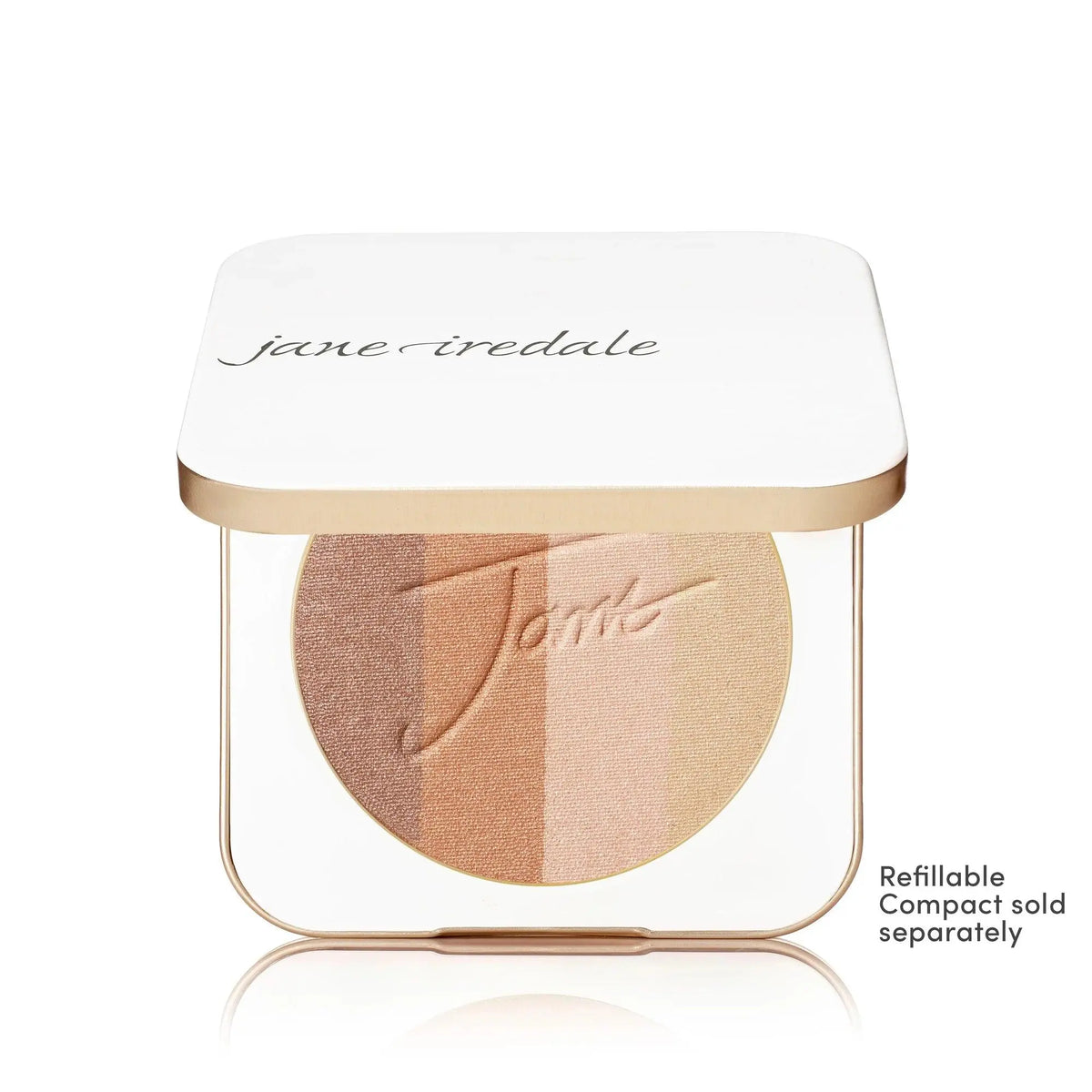 Jane Iredale PureBronze Shimmer Bronzer refill showing a compact with shimmering bronze powder for a radiant glow.