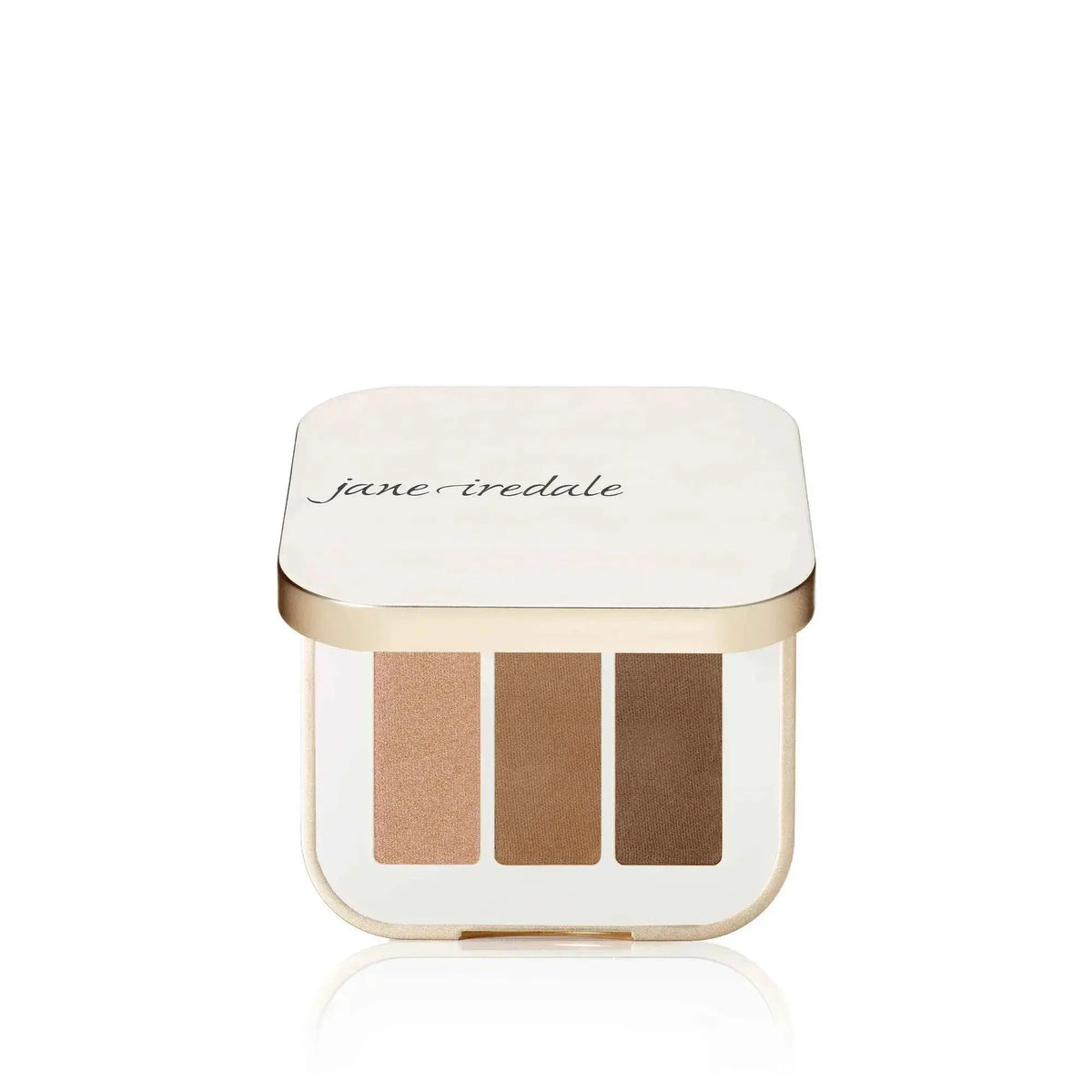 Jane Iredale PurePressed® Eye Shadow Triple with shades of brown and sugar in a compact makeup palette.