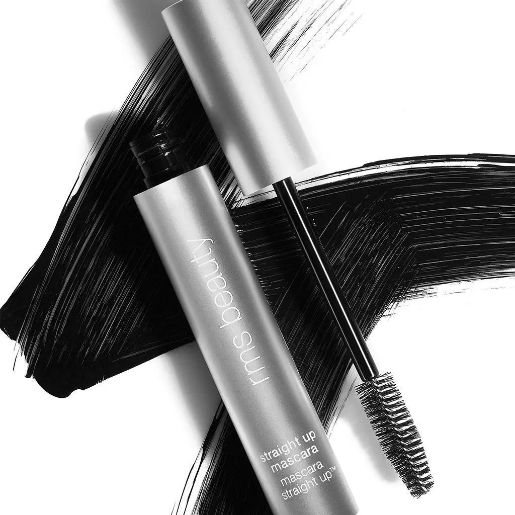 RMS Beauty Straight Up Volumizing Peptide Mascara in full size, displaying the sleek black tube and applicator brush.