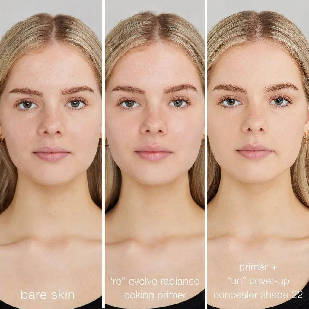RMS Beauty Re-Evolve Radiance Locking Primer, a cosmetic product in a sleek tube, designed to enhance skin glow and foundation longevity.