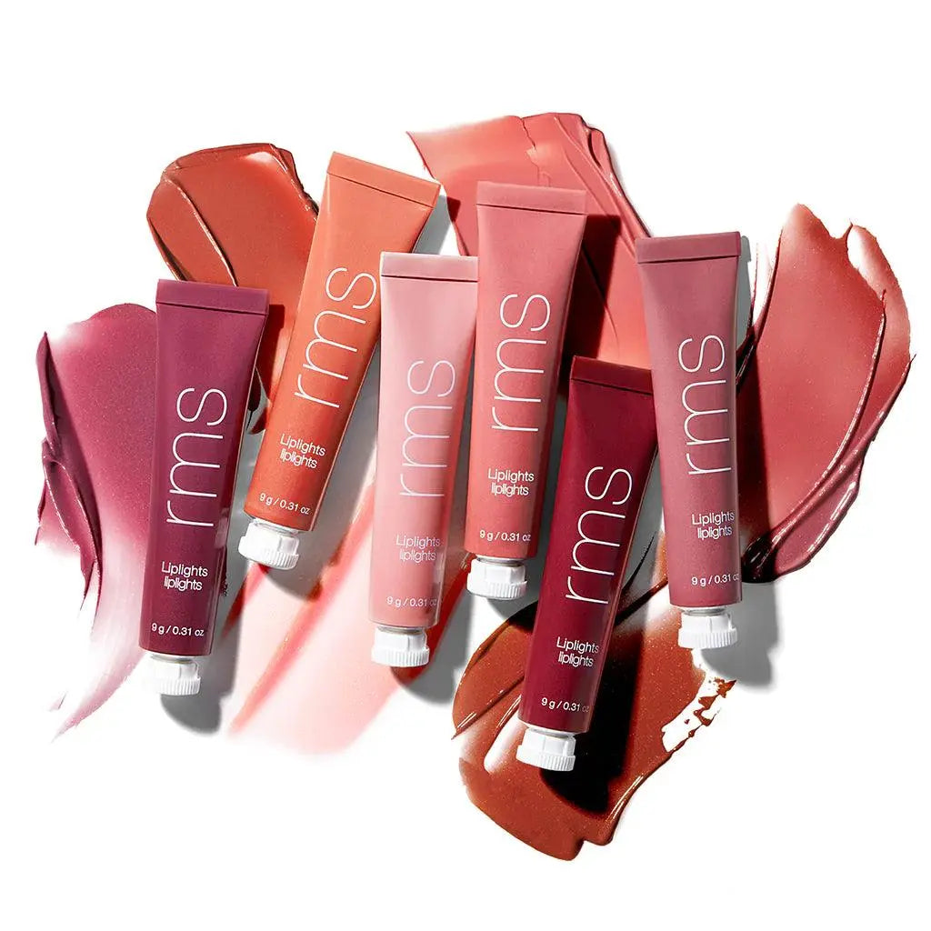 RMS Beauty Liplights Cream Lip Gloss in a natural lipstick shade, showcasing smooth, glossy finish and sleek packaging.