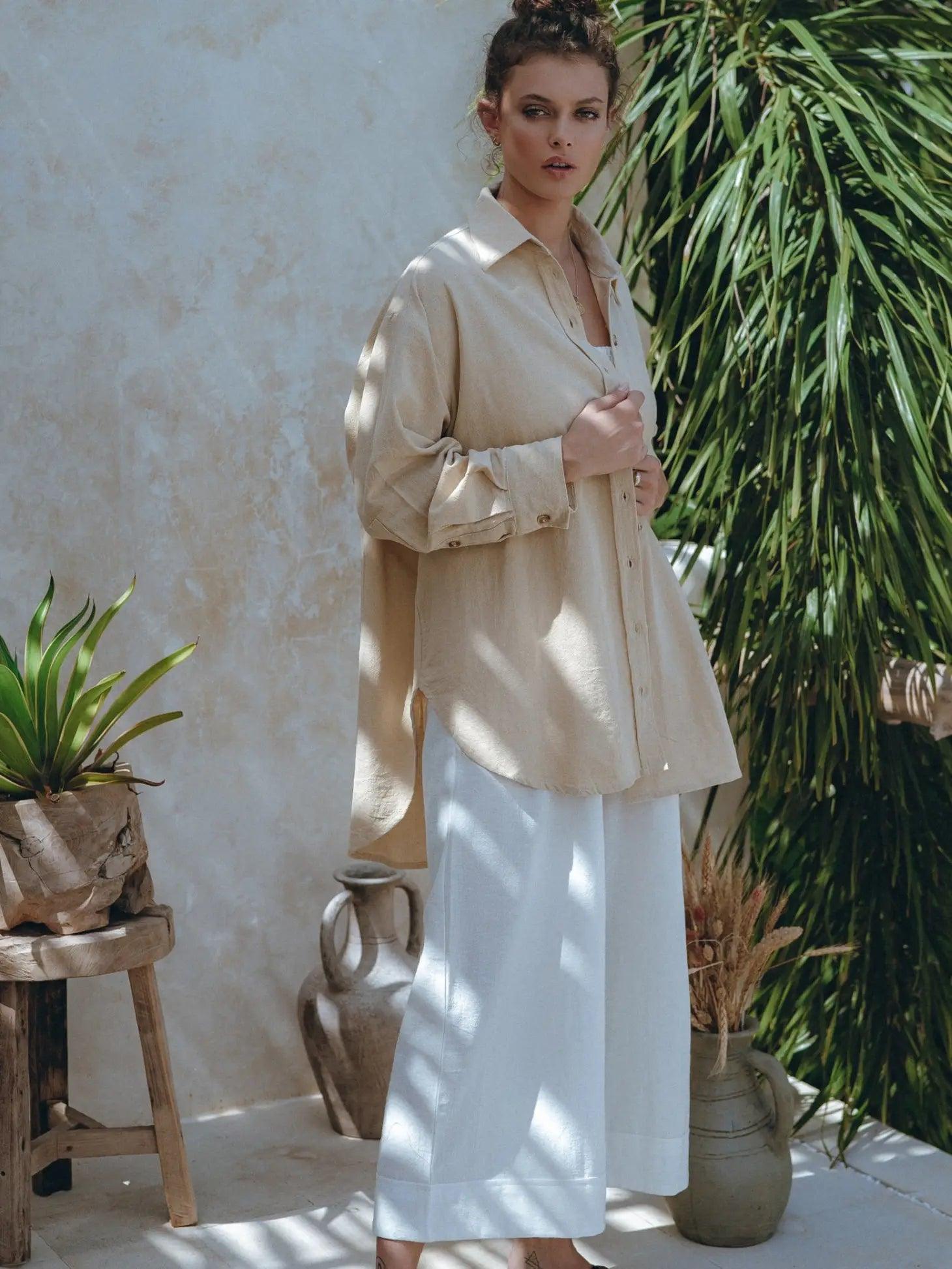 Romania Oversized Linen Shirt - Sprig Flower Co