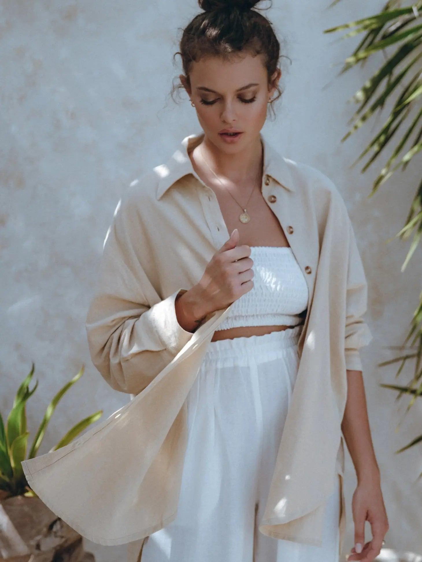 Romania Oversized Linen Shirt - Sprig Flower Co
