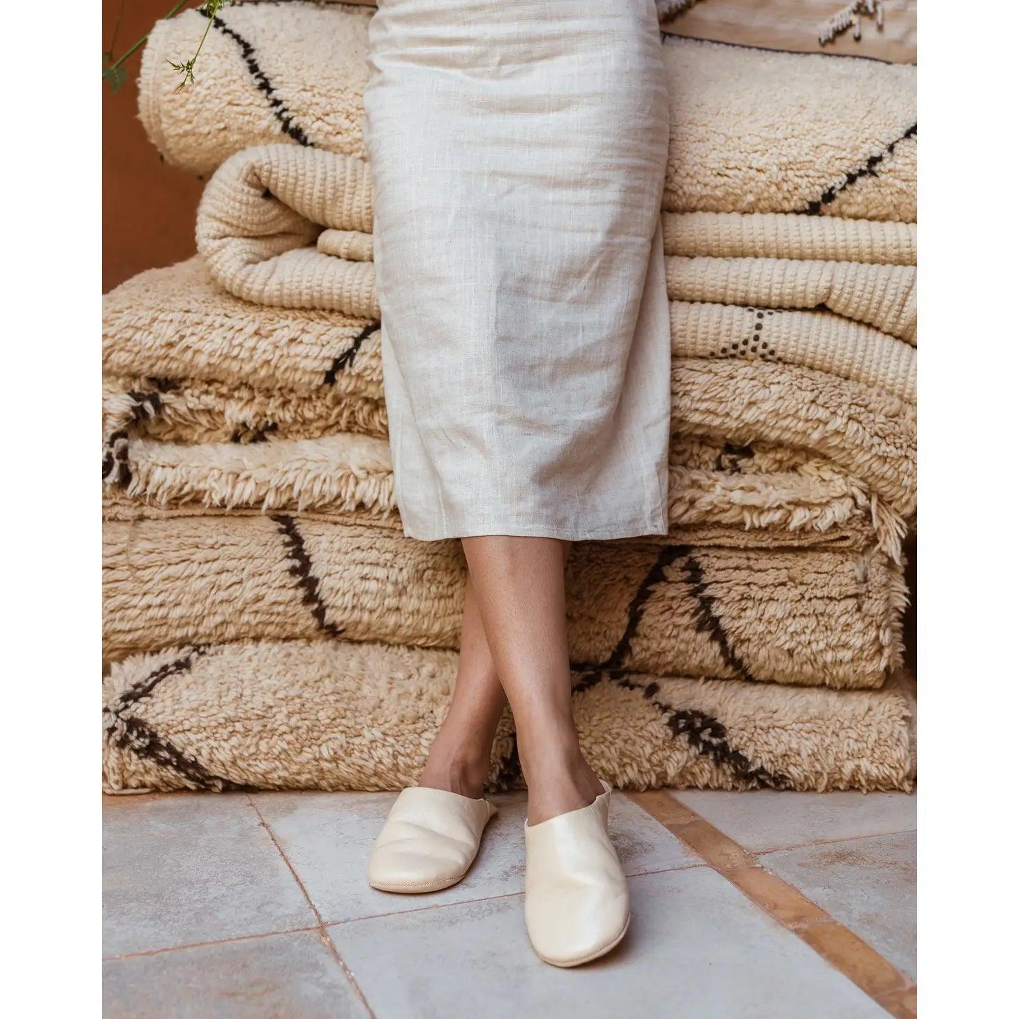 Solid Moroccan Leather Slippers - Sprig Flower Co