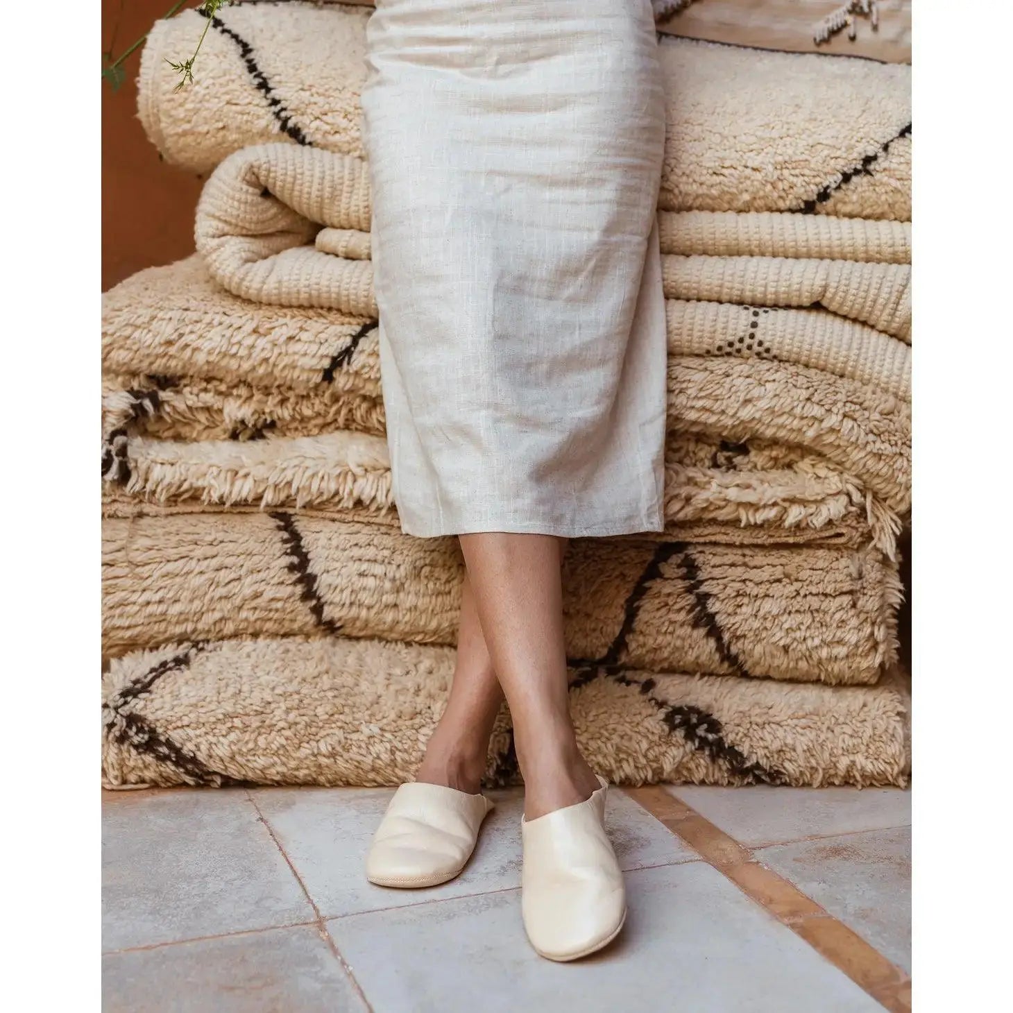 Solid Moroccan Leather Slippers - Sprig Flower Co