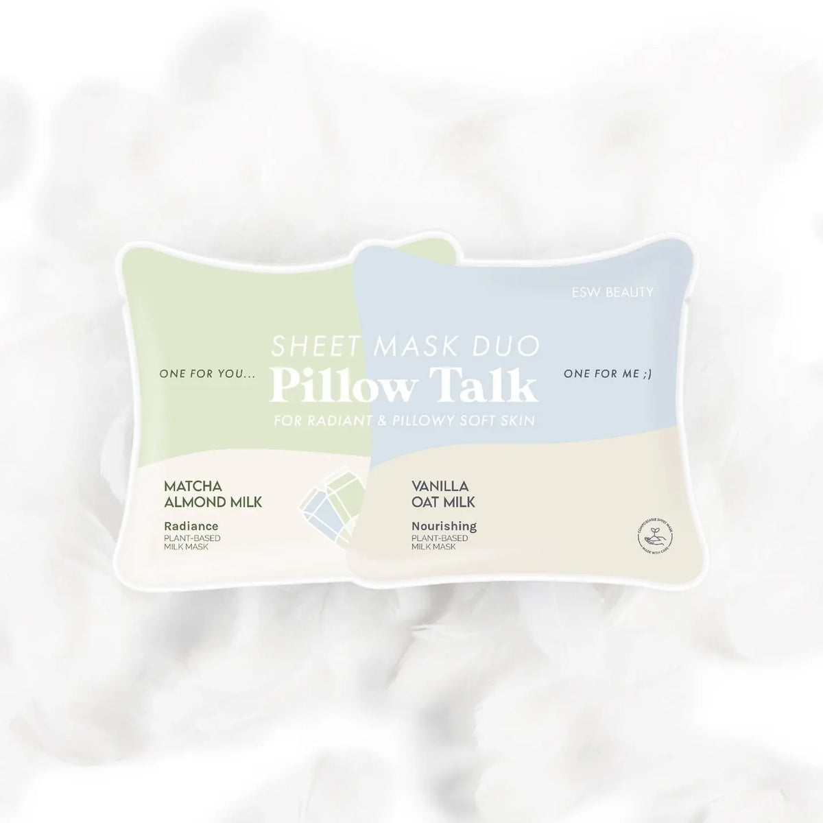 ESW Beauty Pillow Talk Sheet Mask Duo with two hydrating sheet masks for glowing skin, displayed on a white background