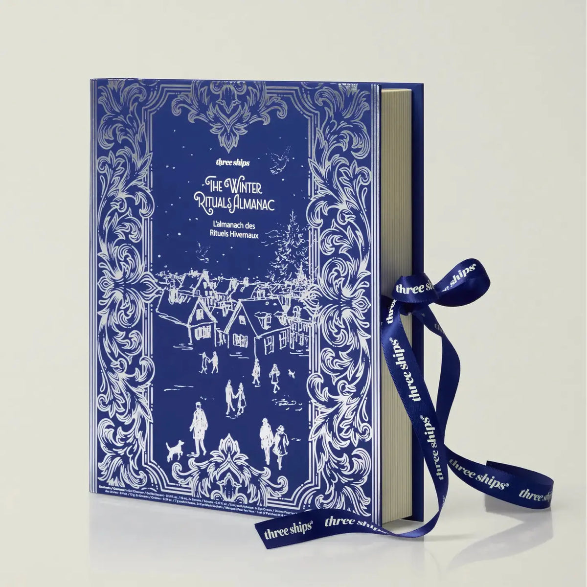 Three Ships skincare Advent calendar with 24 small doors, featuring natural skincare products in a festive holiday design.