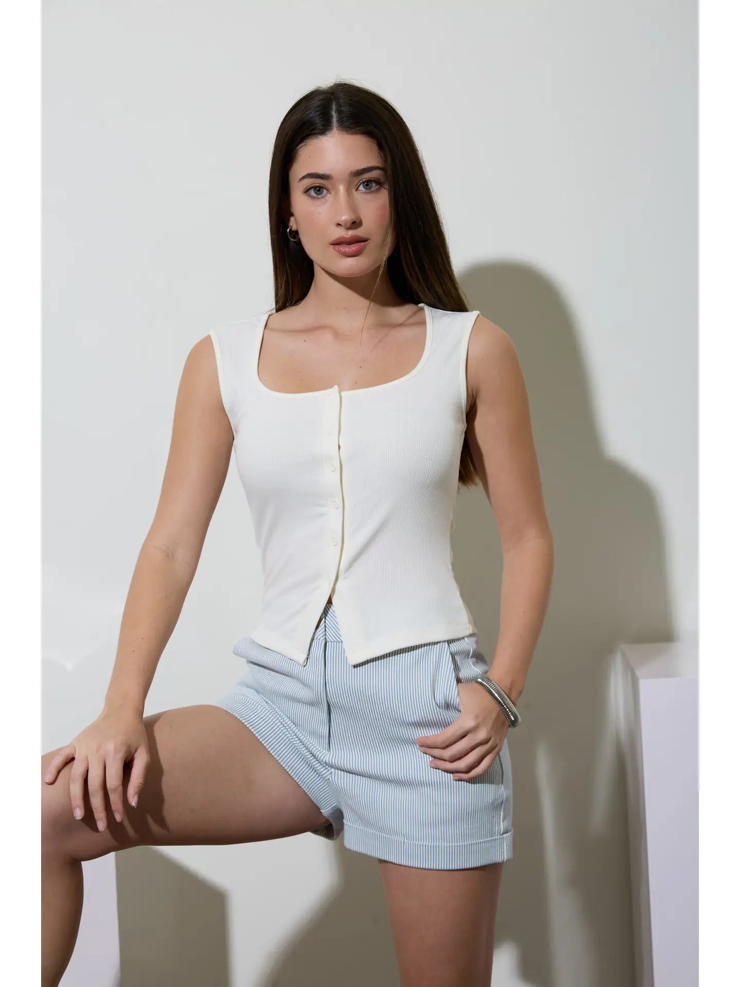 Kali Ribbed Button Tank Moonriver