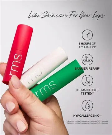 RMS Beauty Mini Lip Oil Trio featuring three small, glossy lip oils in clear and tinted shades on a neutral background.