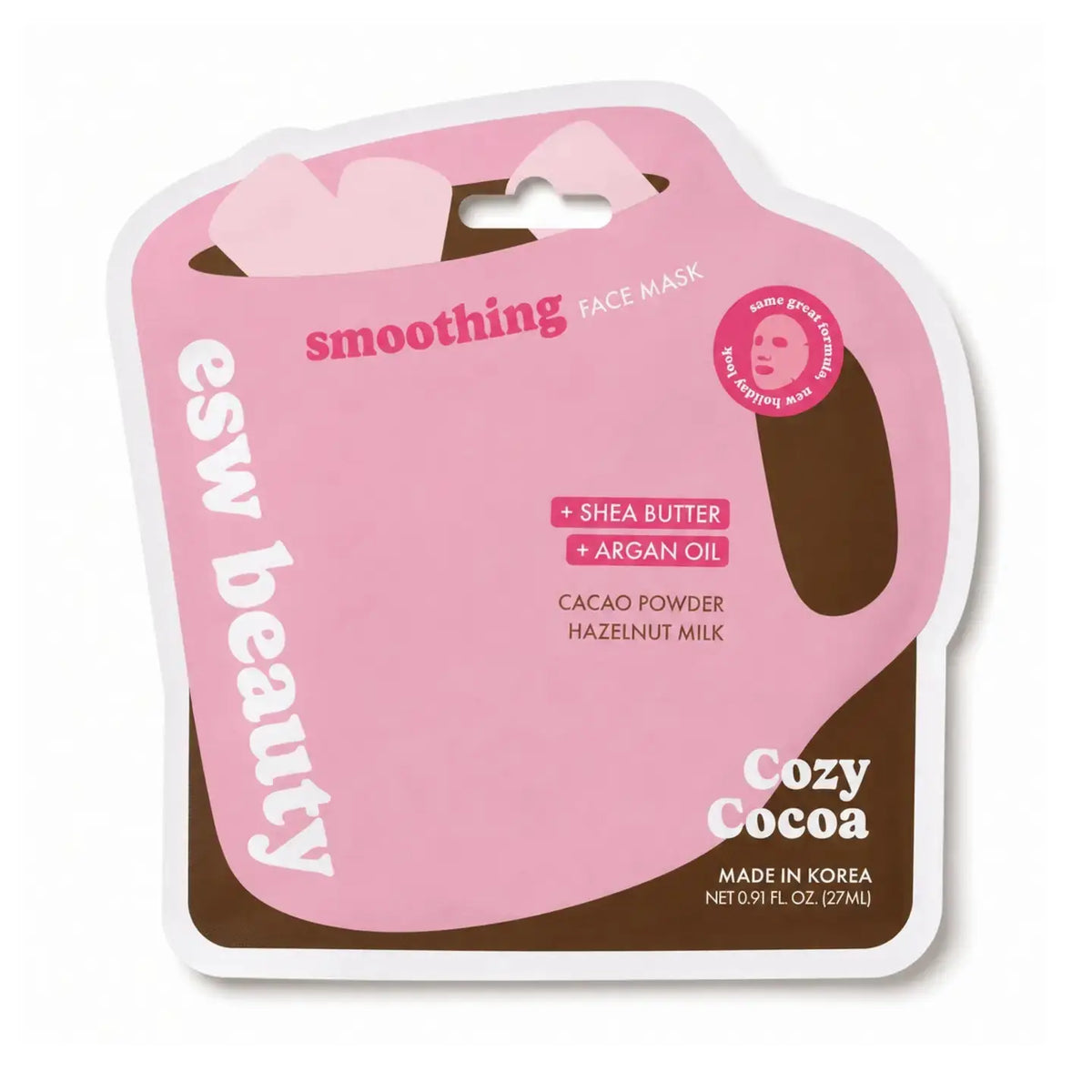 ESW Beauty Cozy Cocoa Smoothing Face Mask skincare product package with cocoa-themed design