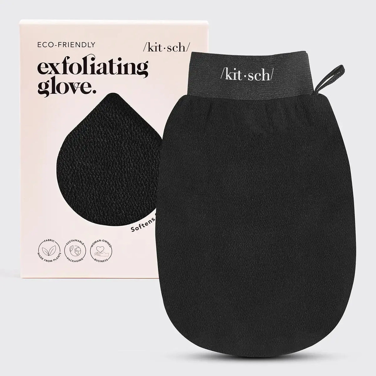 Kitsch eco-friendly exfoliating glove for bath and body care, textured design close-up
