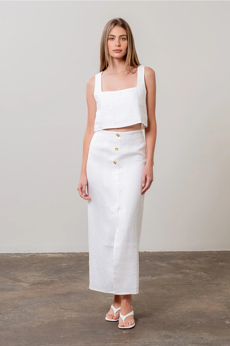 Square Neck Linen Crop Top