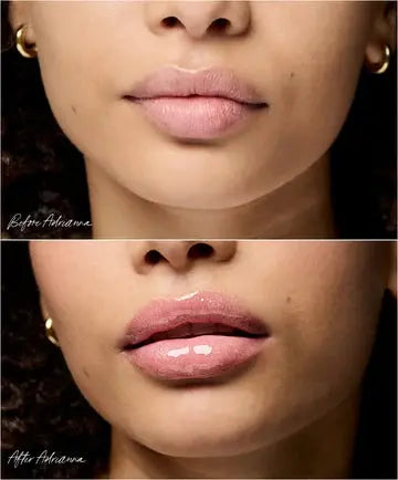 RMS Beauty Mini Lip Oil Trio featuring three small, glossy lip oils in clear and tinted shades arranged in a row.