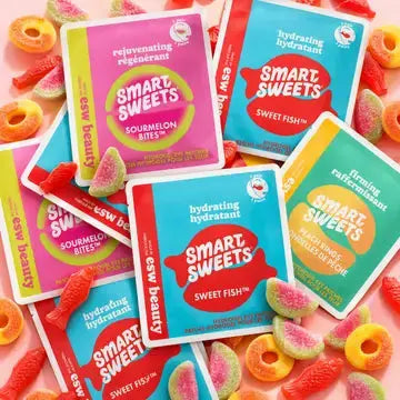 ESW Beauty x SmartSweets eye patches set with four pairs of nourishing, hydrating under-eye gel patches displayed in the image