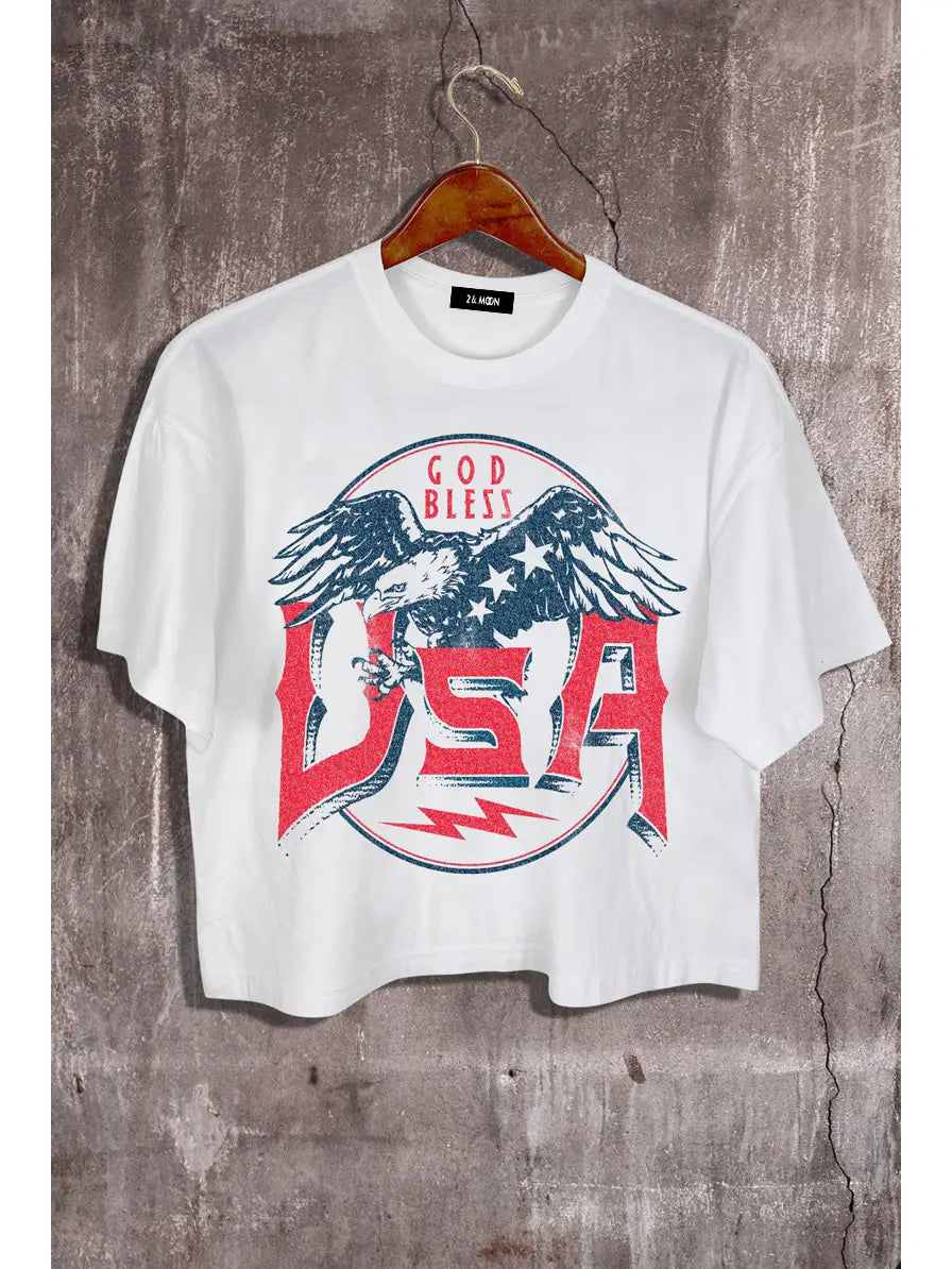 God Bless USA Graphic Crop Tee - Sprig Beauty Co