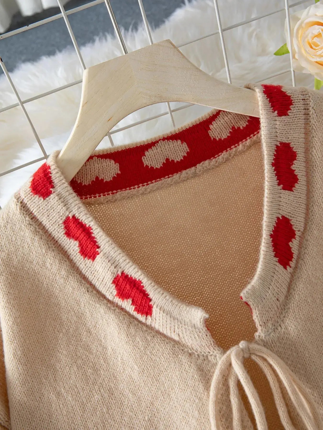 Honey Love Red Heart Tie Front Sweater - Sprig Beauty Co