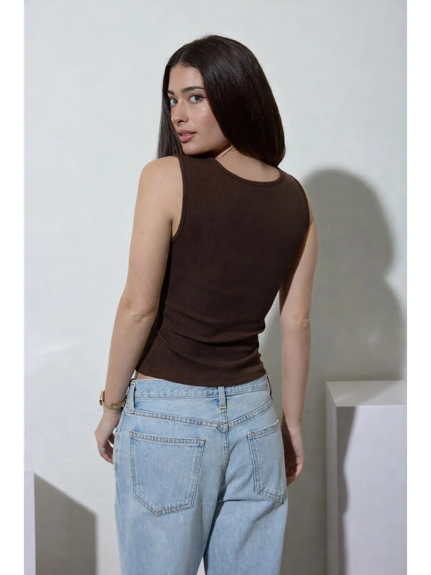 Espresso Ribbed Button Front Tank Moonriver