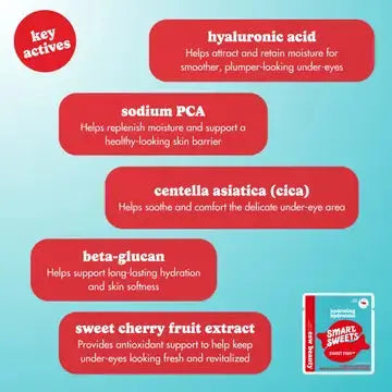 ESW Beauty x SmartSweets eye patches with nourishing gel under-eye treatment in a clear plastic container
