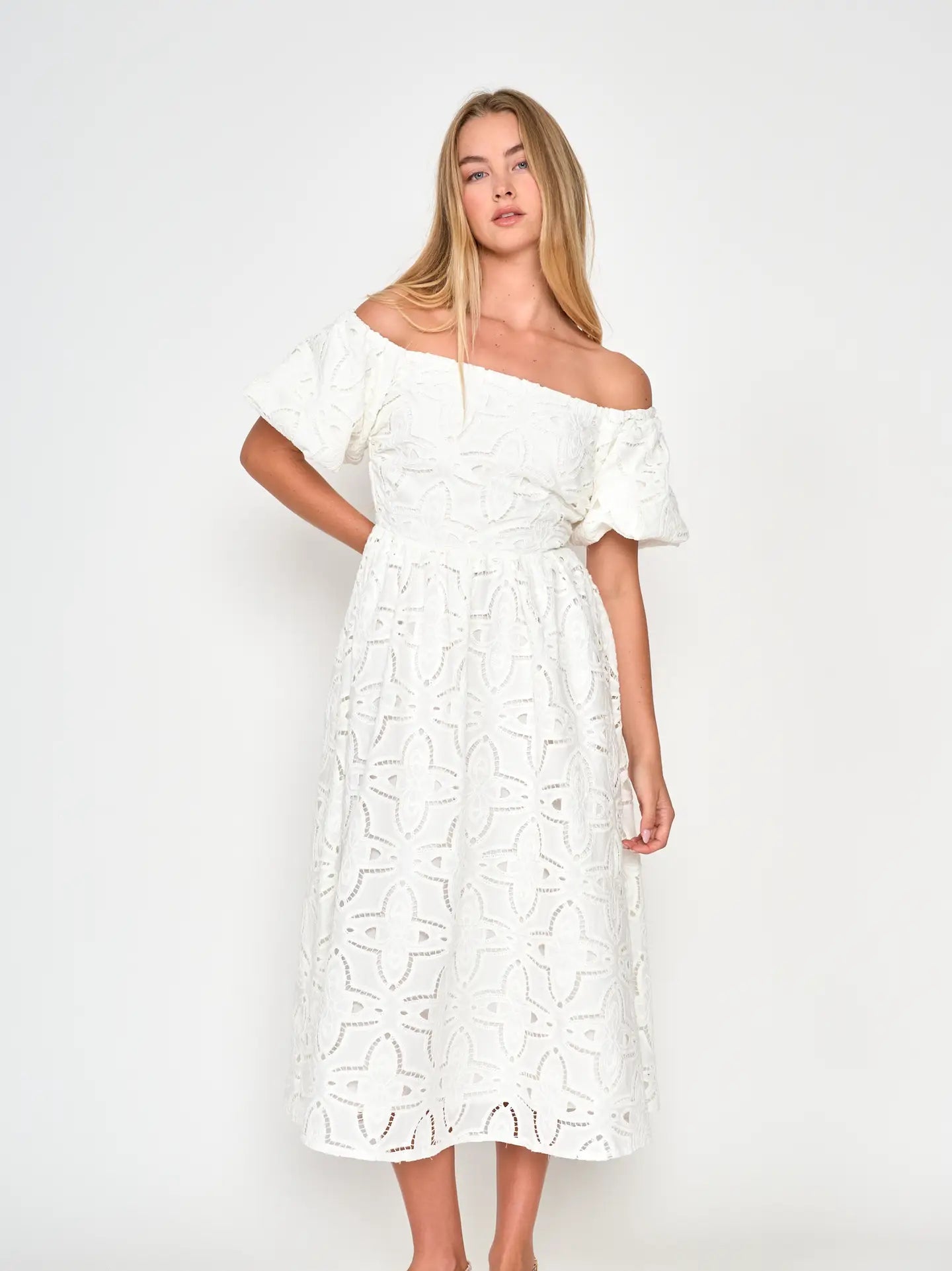 Barbados Eyelet Midi Dress dRA Los Angeles