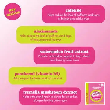 ESW Beauty x SmartSweets eye patches in a sleek jar, designed to reduce puffiness and brighten the under-eye area