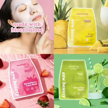 ESW Beauty Winter Mocktail Mask Bar Set featuring colorful, textured mask bars with winter-themed designs on a white background.