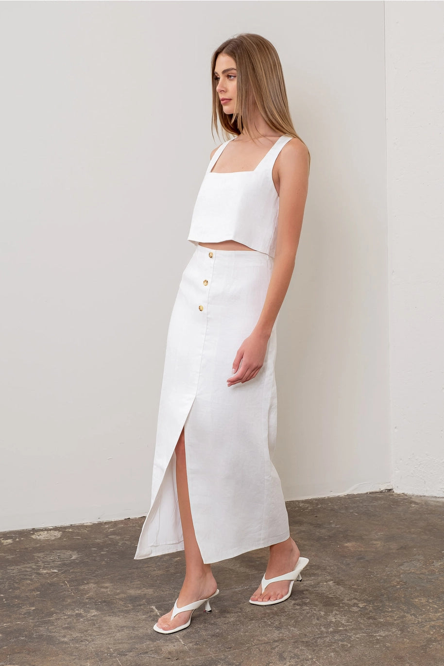 Square Neck Linen Crop Top