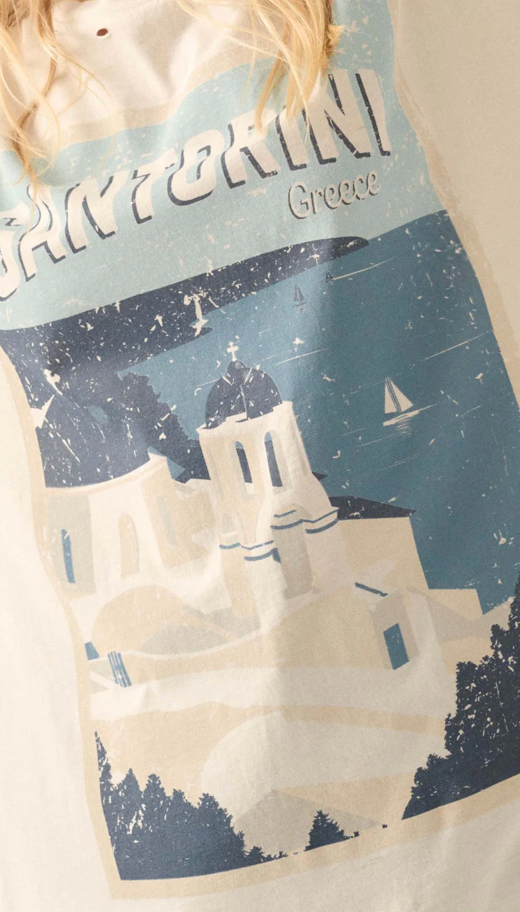Santorini Travel Poster Distressed Graphic Tee