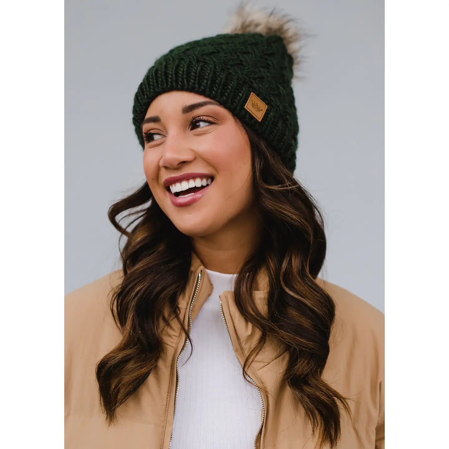 Dark Green Knit Pom Hat - Sprig Beauty Co