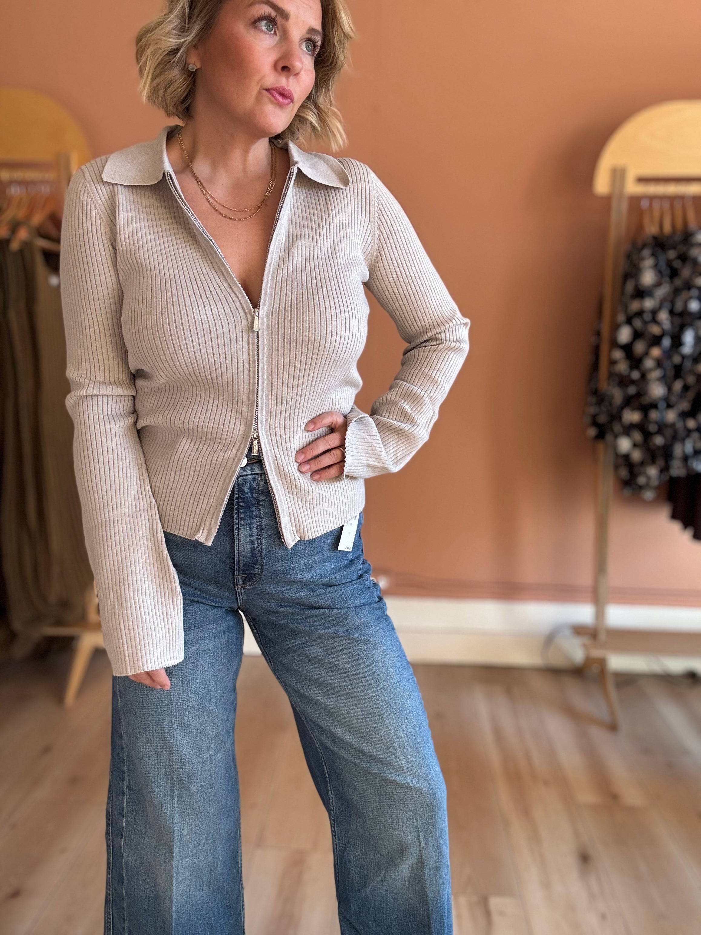 Betina Zip Front Cardigan - Sprig Beauty Co