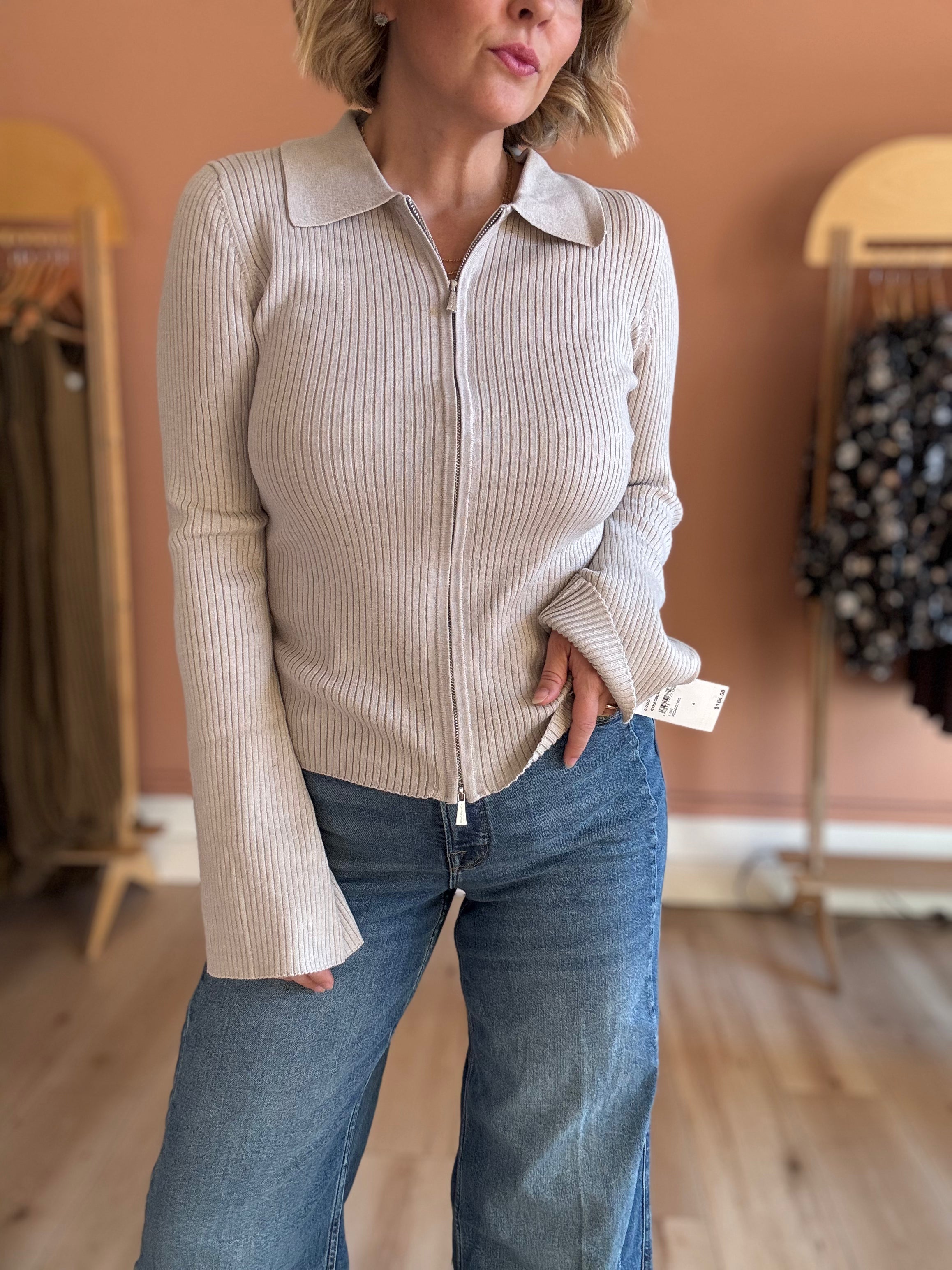 Betina Zip Front Cardigan - Sprig Beauty Co