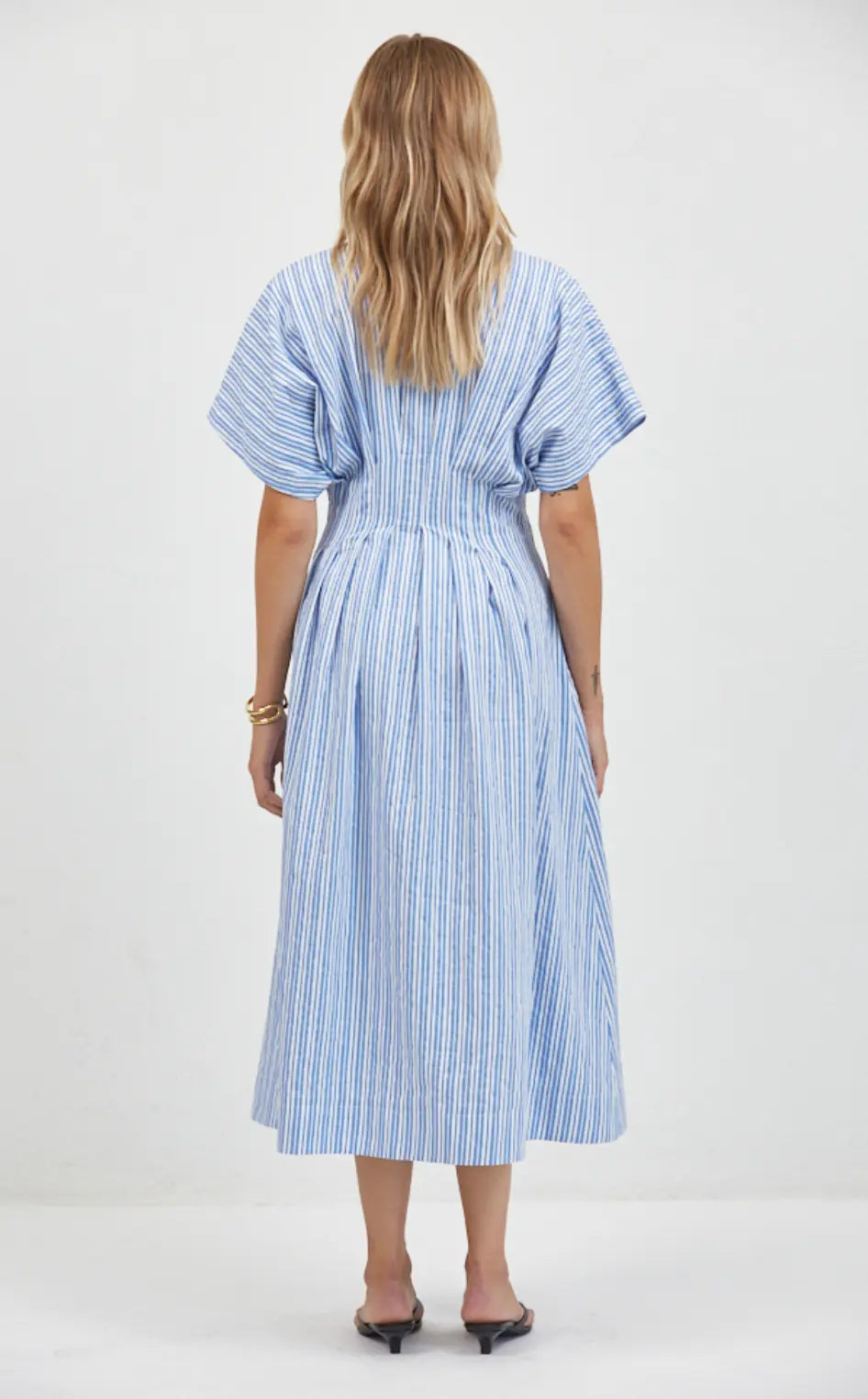 Aster Striped Shirt Dress – Cotton Linen Midi Dress A.ren