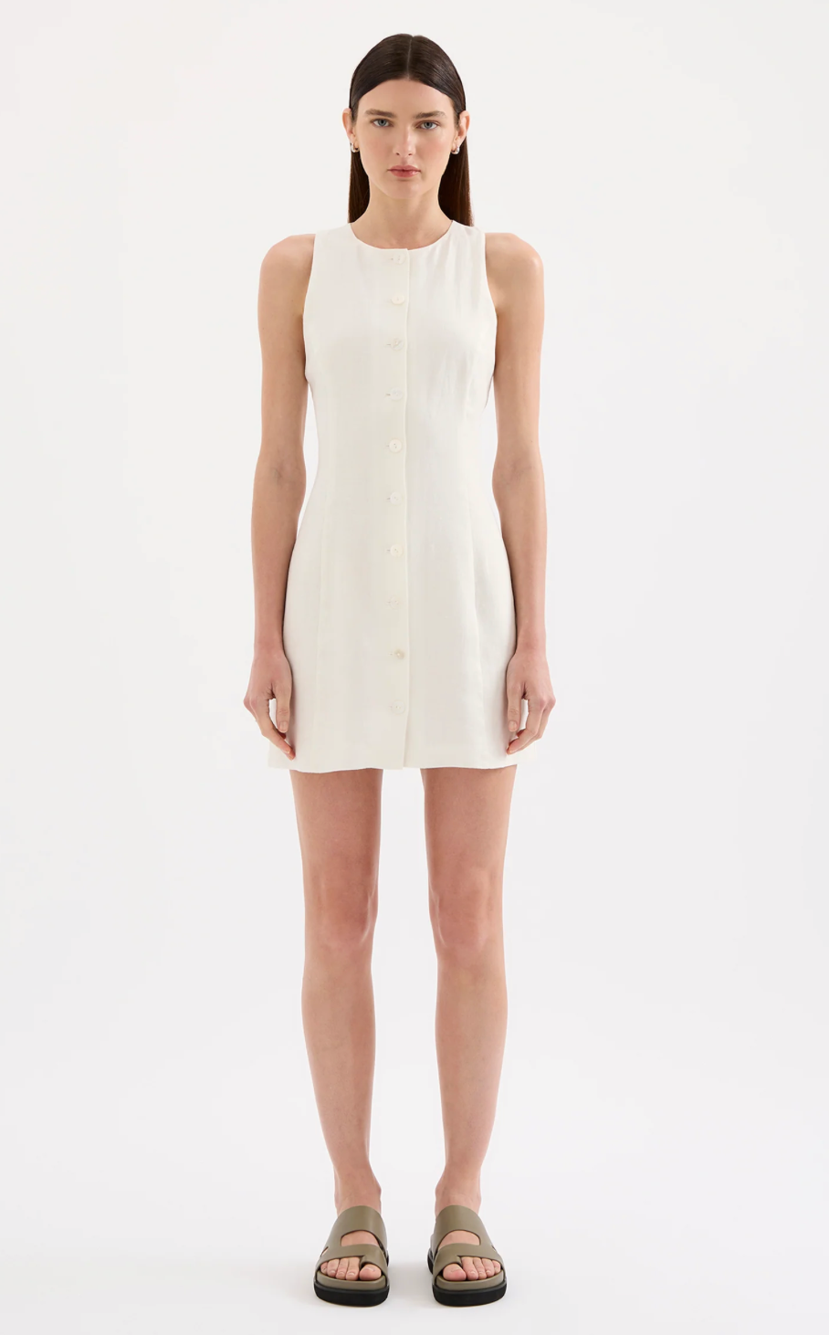 Mazi 100% Linen Mini Dress Nude Lucy