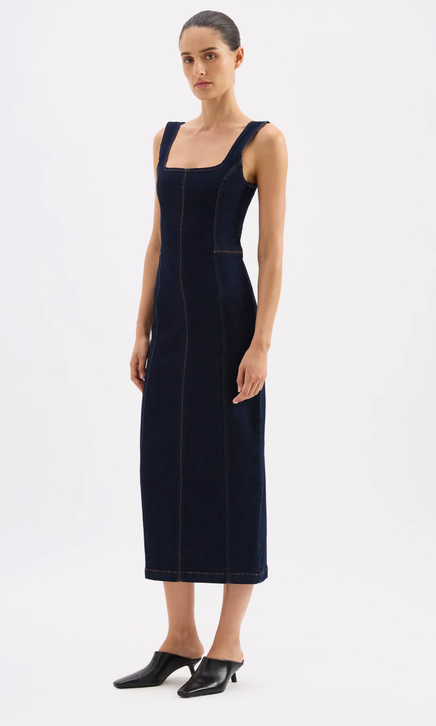 Vita Denim Maxi Dress Nude Lucy