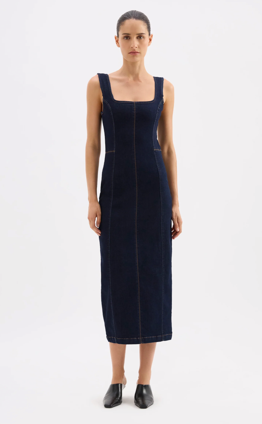 Vita Denim Maxi Dress Nude Lucy