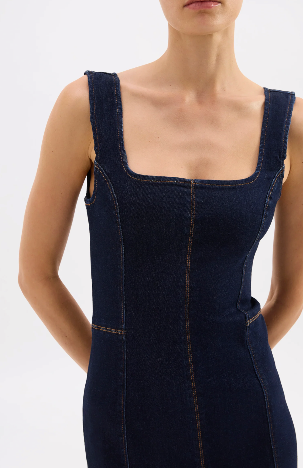 Vita Denim Maxi Dress Nude Lucy