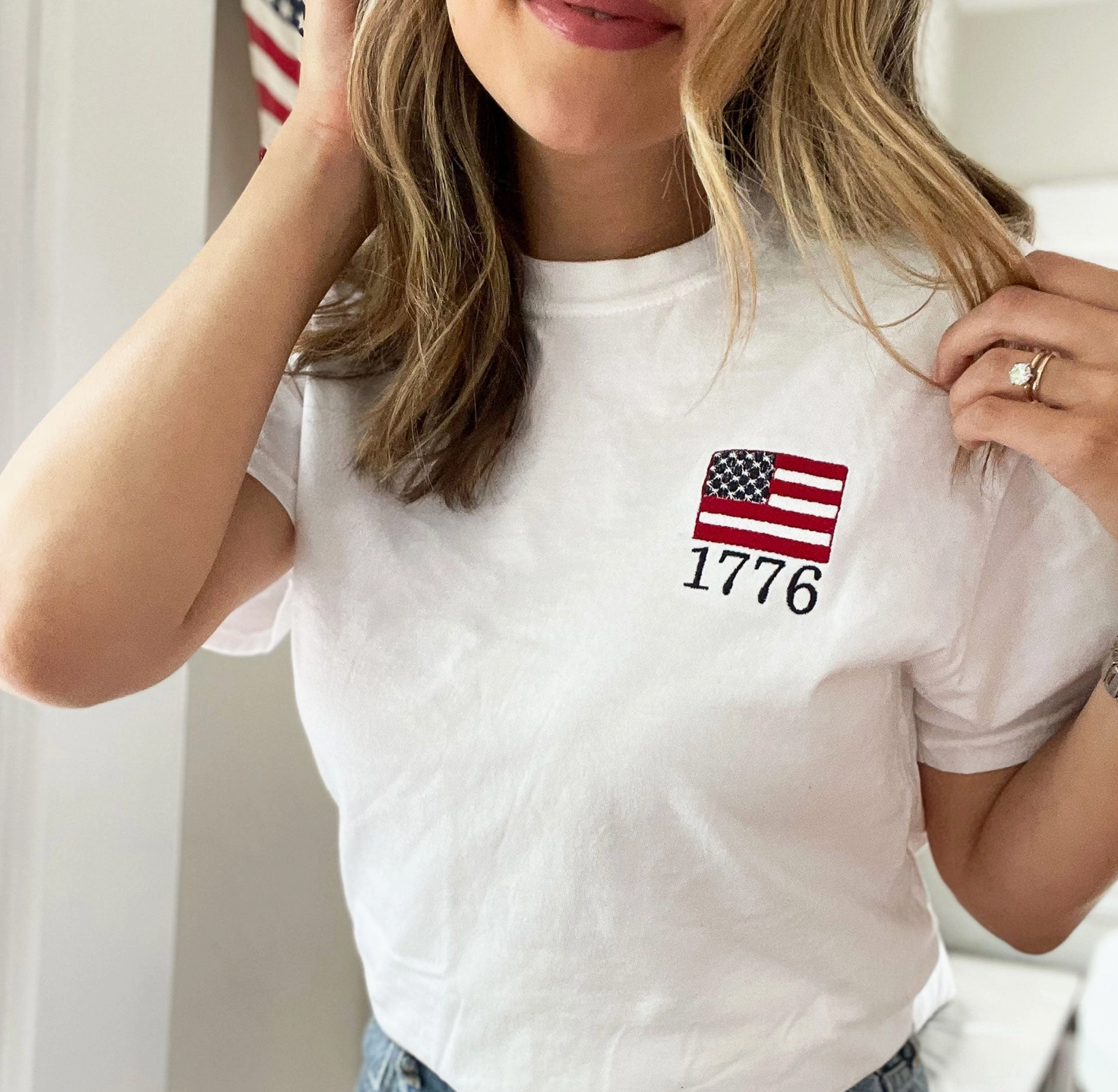 1776 Embroidered Flag Tee Sprig Beauty Co