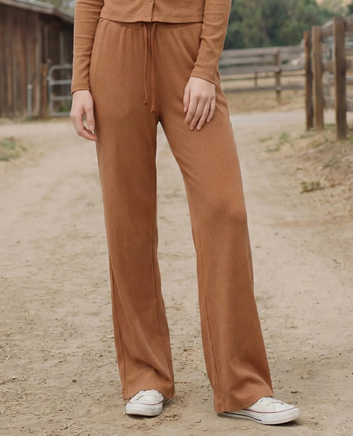Sundry Mesa Rib Wide-Leg Pants