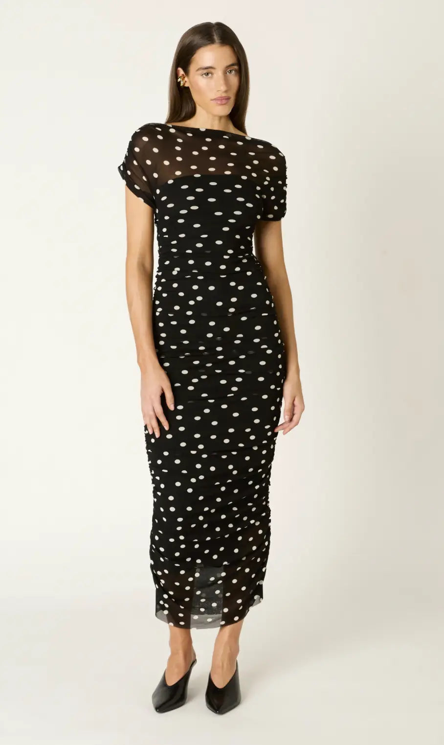 The Dottie Ruched Mesh Midi Dress