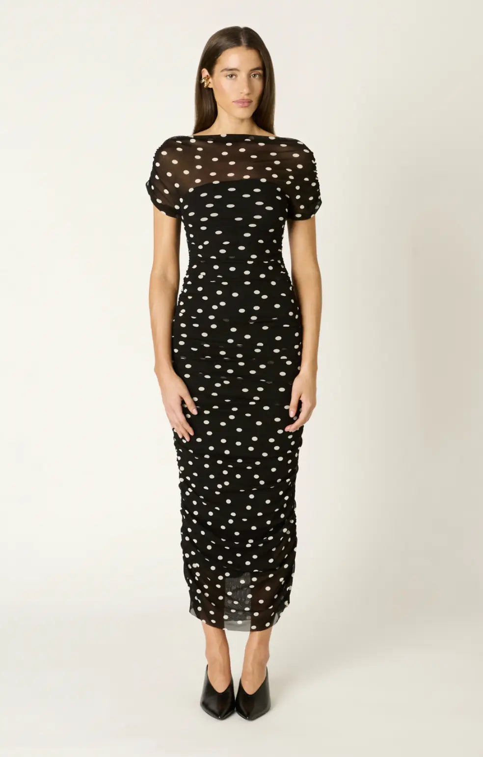 The Dottie Ruched Mesh Midi Dress