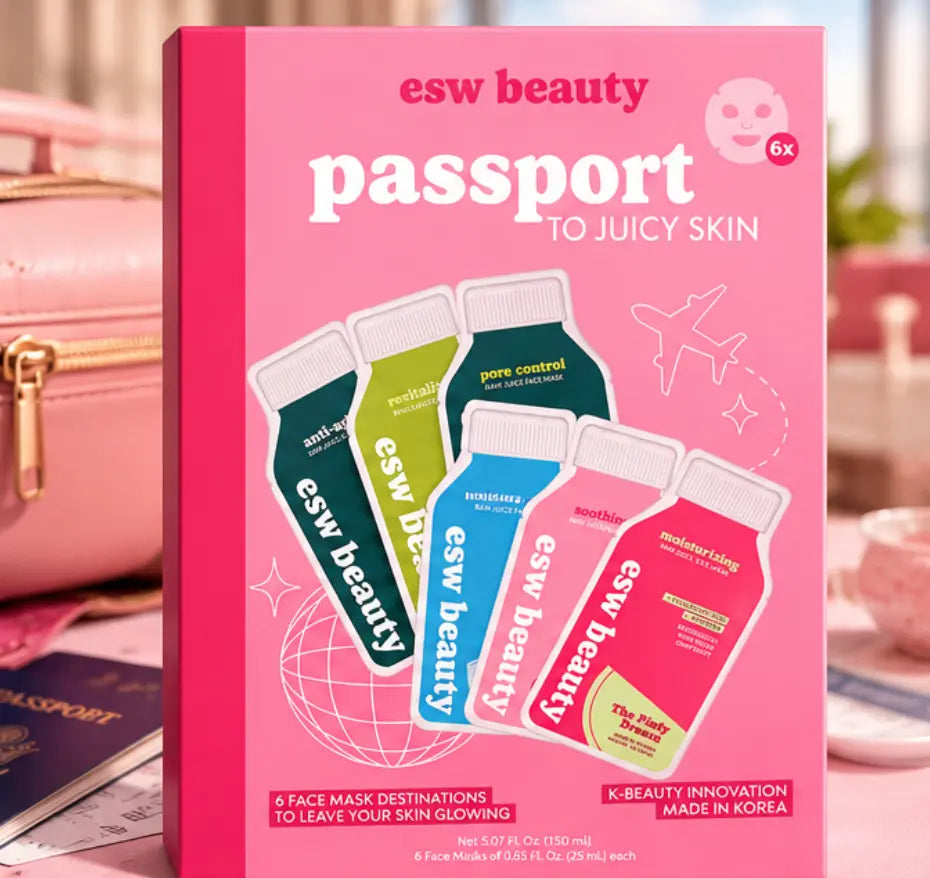 ESW Beauty Passport to Juicy Skin 6-piece sheet mask gift set skincare packaging