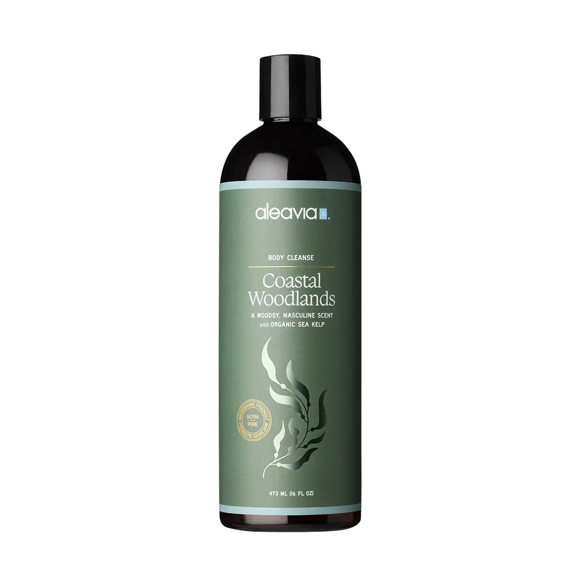 Aleavia Coastal Woodlands Body Cleanse bottle with natural ingredients and eco-friendly packaging on a white background