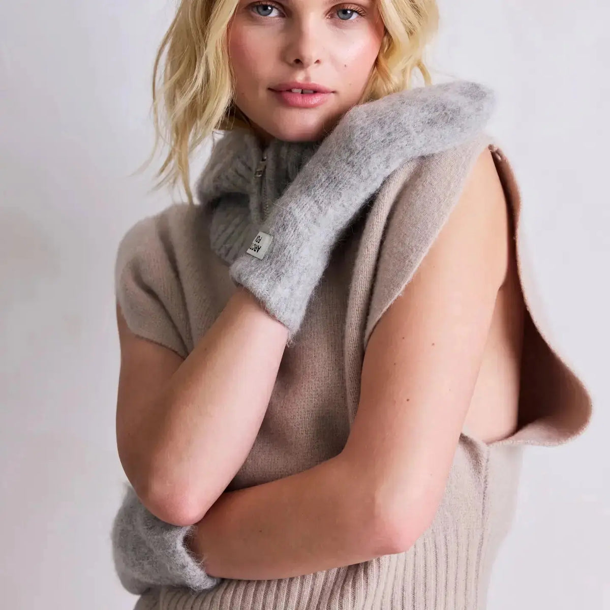 Arctic Fox alpaca mitten in natural beige, cozy winter apparel with soft, warm alpaca wool for cold weather comfort.