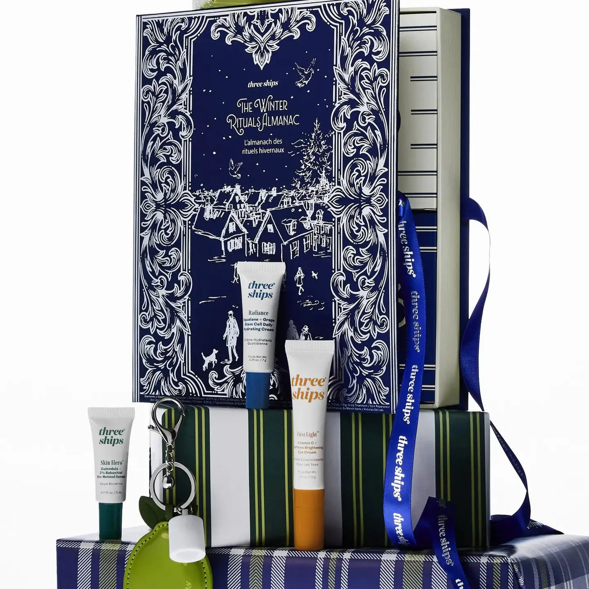 Three Ships skincare Advent calendar with 24 small doors, featuring natural beauty products in a festive holiday design.