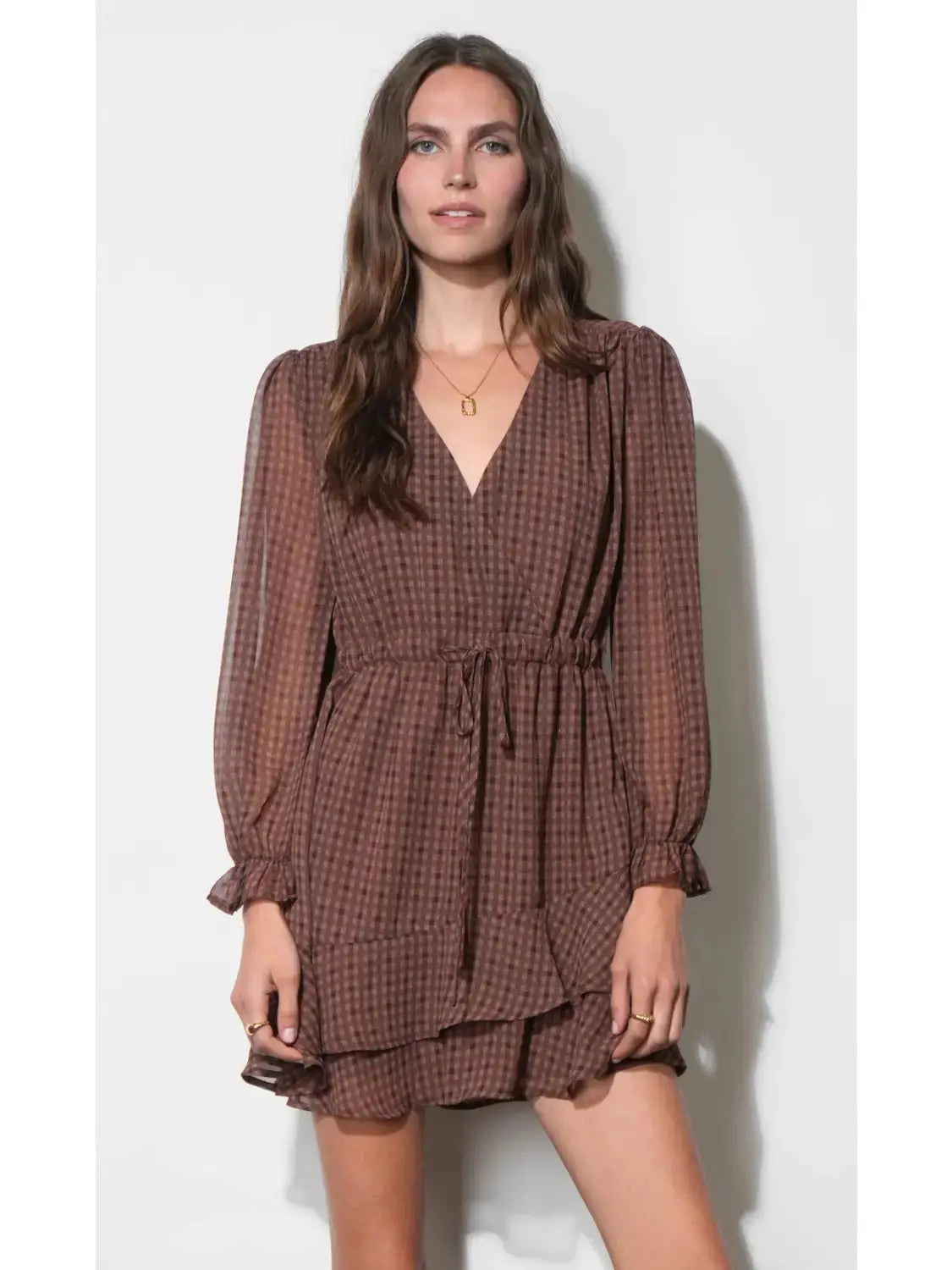 Greylin Polly checked mini dress featuring a classic checked pattern and short silhouette