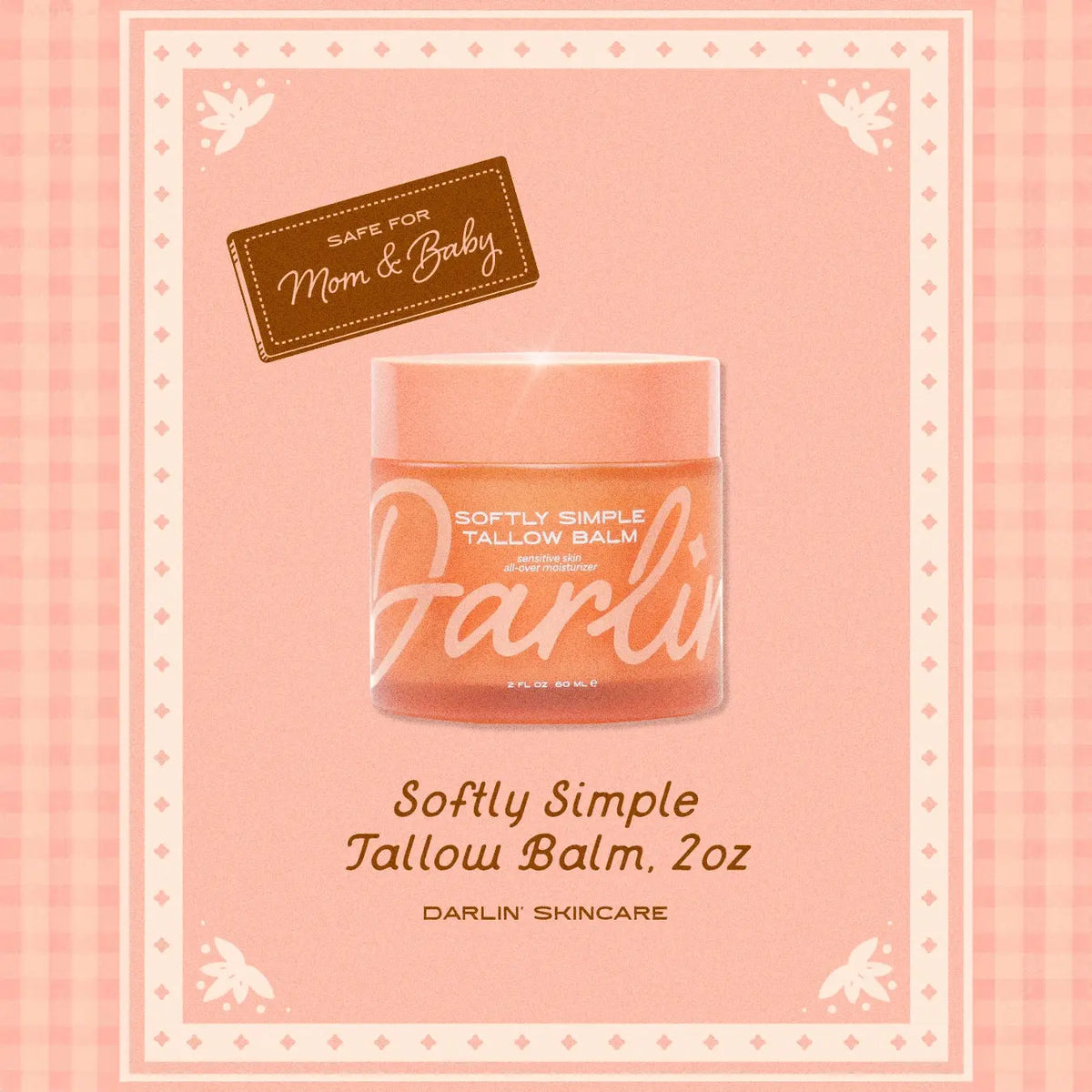 Darlin Skincare Softly Simple Tallow Balm jar showing creamy, natural balm for nourishing skin, with a minimalist label design.