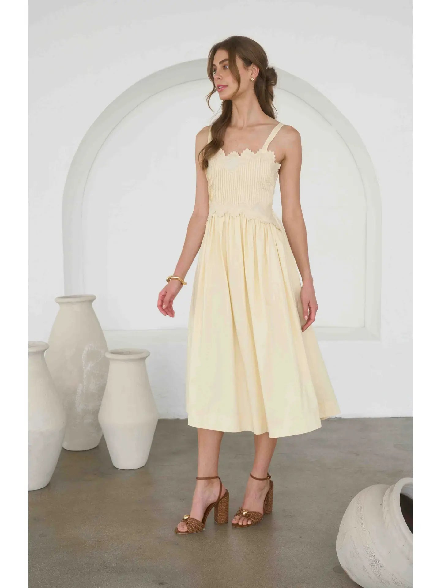 Wren Pintuck Midi Dress Moonriver