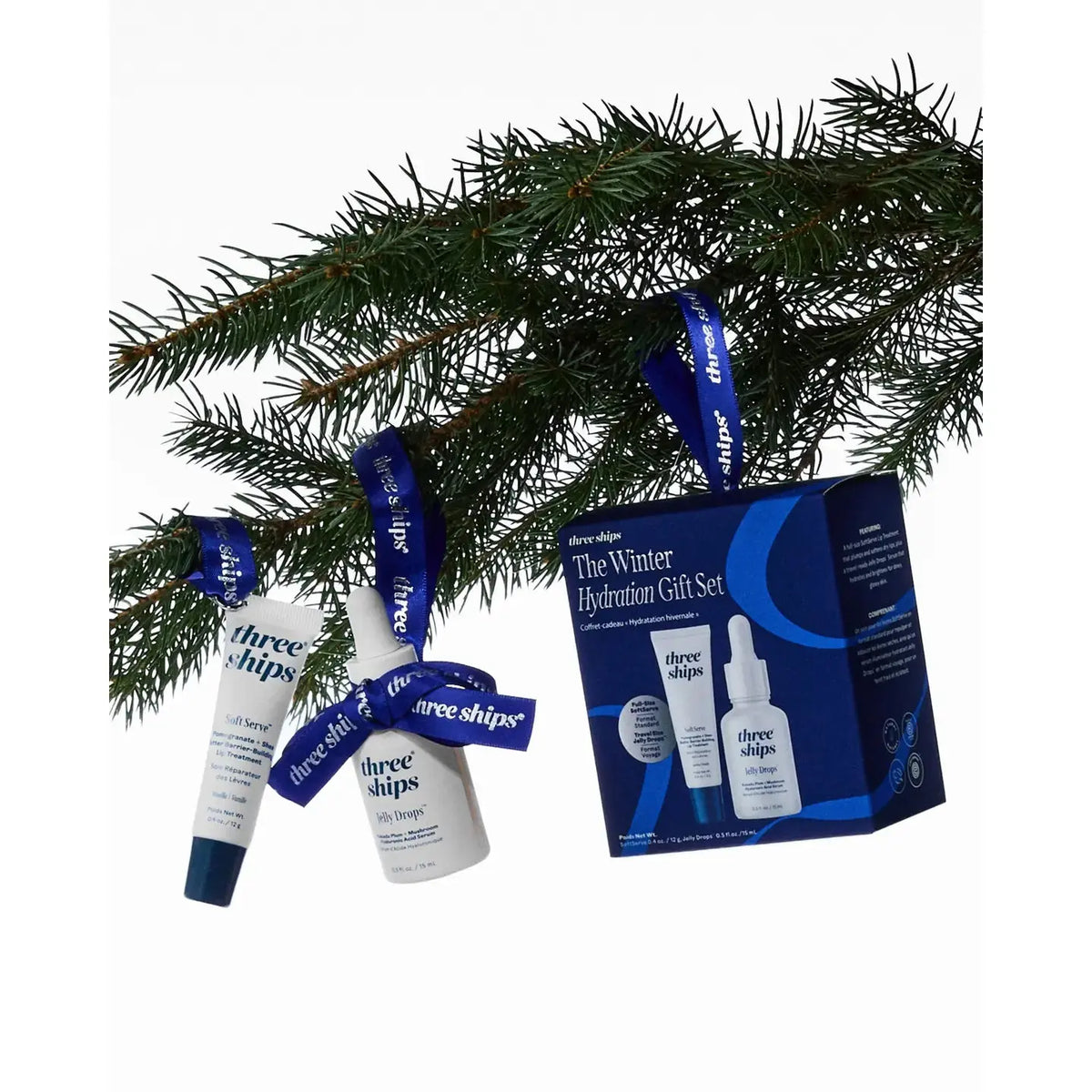 Three Ships Winter Hydration Skin Care Gift Set featuring moisturizing creams and serums for winter skin hydration.