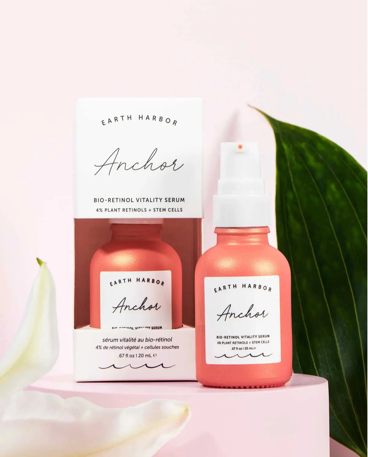 Earth Harbor Anchor Bio-Retinol Youth Serum in a glass bottle with dropper, designed for skin rejuvenation and anti-aging benefits.