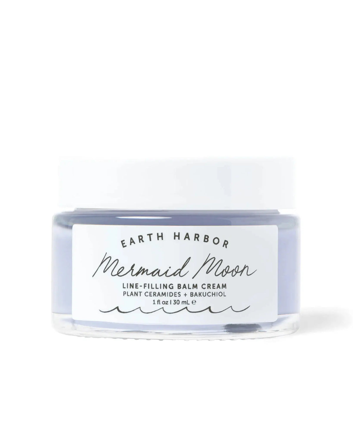 Earth Harbor Mermaid Moon Line-Filling Balm Cream in a jar with a silver lid, showcasing its smooth texture and elegant packaging.