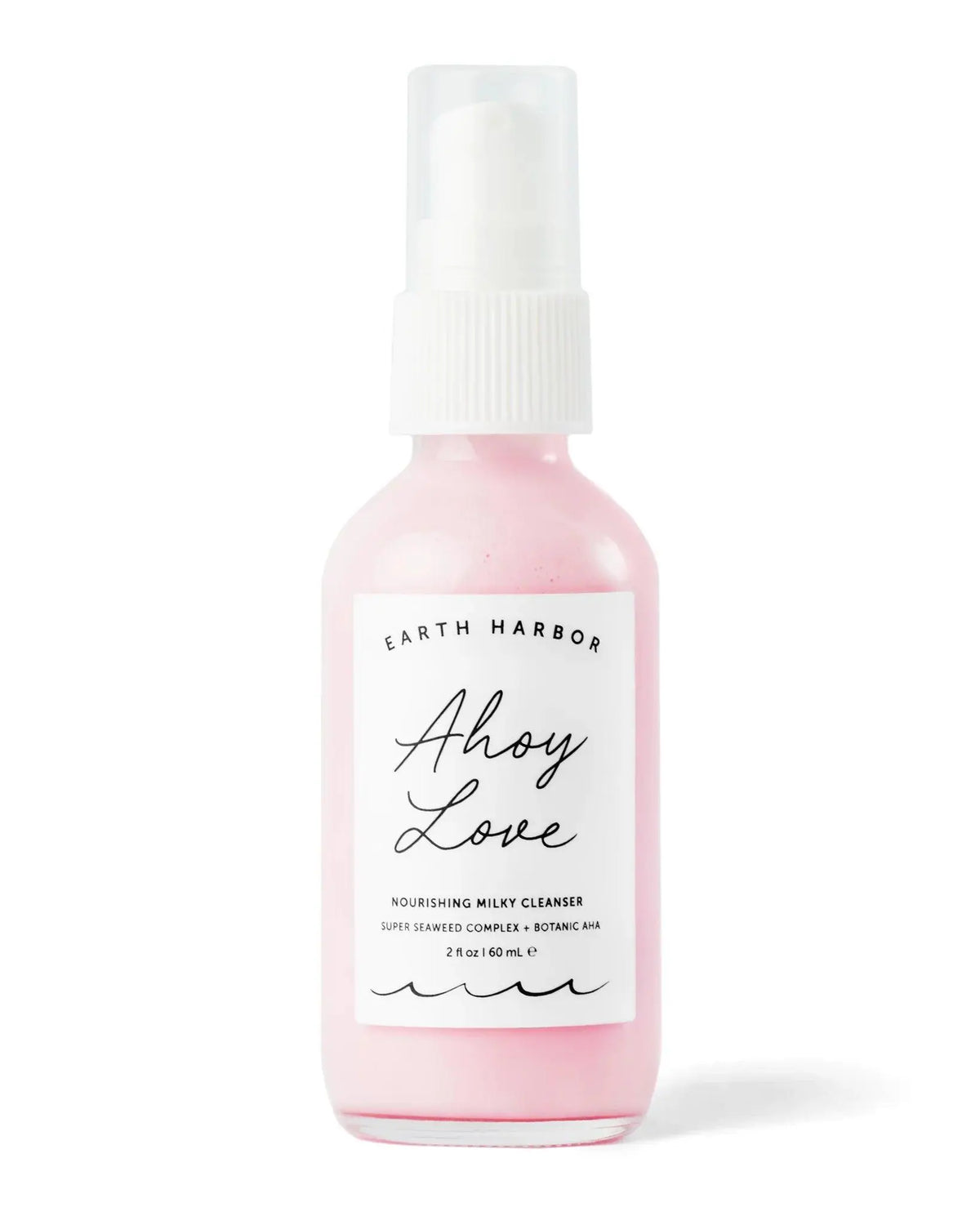 Earth Harbor AHOY LOVE Nourishing Milky Cleanser in a white bottle, gentle facial cleanser for nourishing skin.